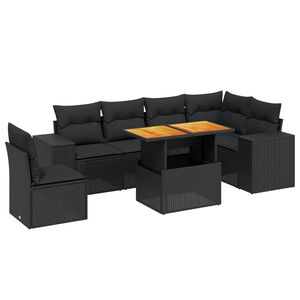 vidaXL 7 Piece Garden Sofa Set with Cushions Black Poly Rattan
