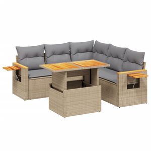 vidaXL 6 Piece Garden Sofa Set with Cushions Beige Poly Rattan