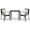 vidaXL 3 Piece Garden Dining Set with Cushions Black Poly Rattan