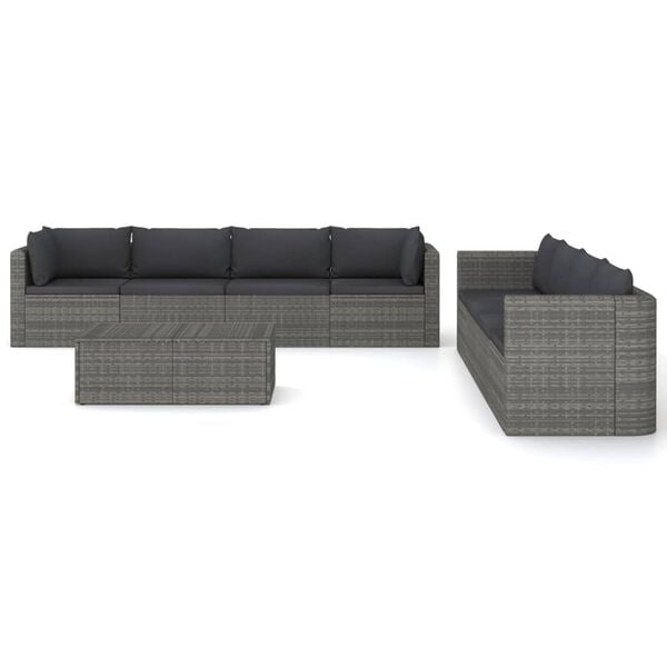 vidaXL 9 Piece Garden Lounge Set with Cushions Poly Rattan Grey
