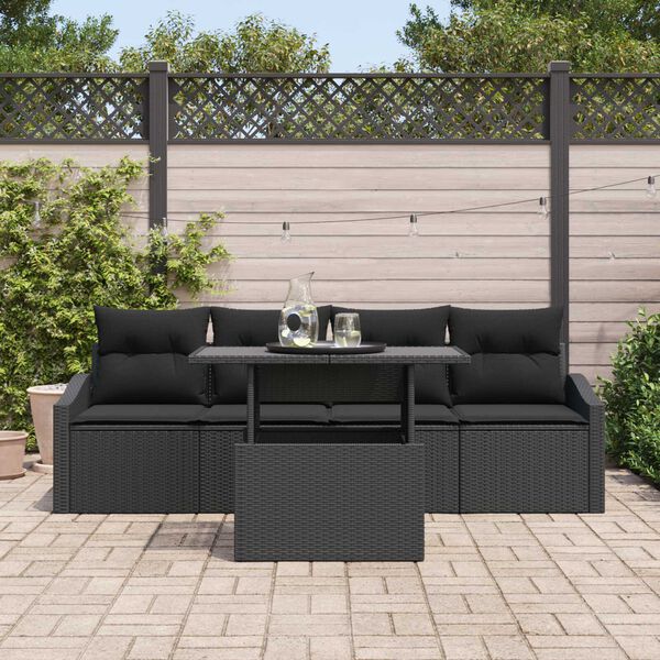 vidaXL Garden Sofa Set with Storage 5 pcs Black Poly rattan