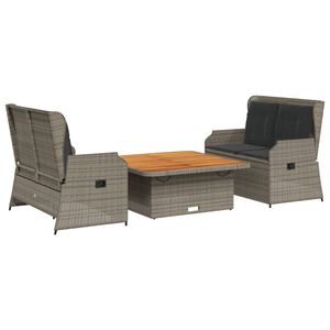 vidaXL 3 Piece Garden Lounge Set with Cushions Grey Poly Rattan