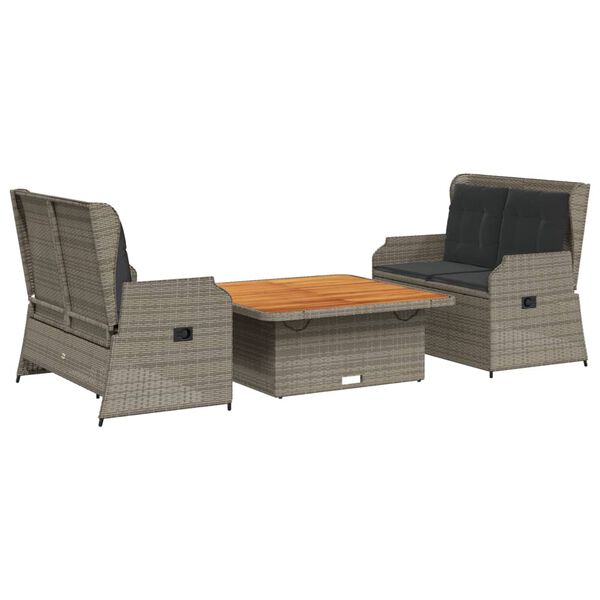 vidaXL 3 Piece Garden Lounge Set with Cushions Grey Poly Rattan