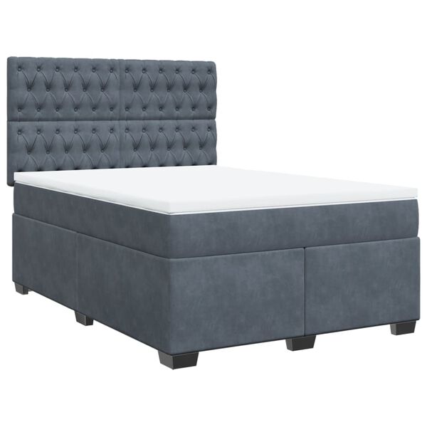vidaXL Box Spring Bed with Mattress Dark Grey Double Velvet