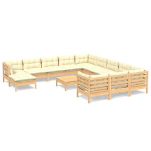 vidaXL 13 Piece Garden Lounge Set with Cream Cushions Pinewood