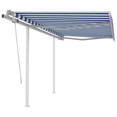 vidaXL Manual Retractable Awning with Posts 3.5x2.5 m Blue and White