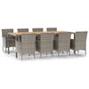 vidaXL 9 Piece Garden Dining Set with Cushions Grey Poly Rattan
