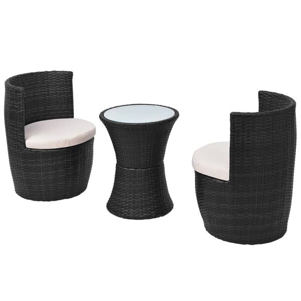 vidaXL 3 Piece Bistro Set with Cushions Poly Rattan Black