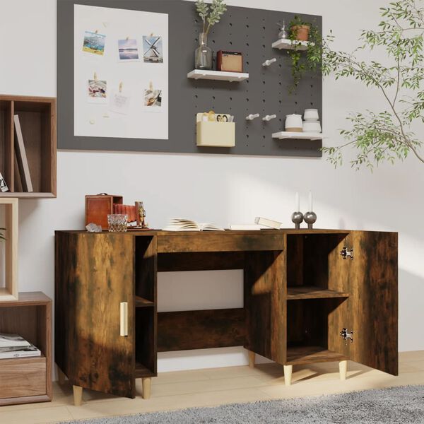 vidaXL Desk Smoked Oak 140x50x75 cm Engineered Wood