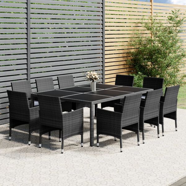 vidaXL 11 Piece Garden Dining Set Poly Rattan Grey
