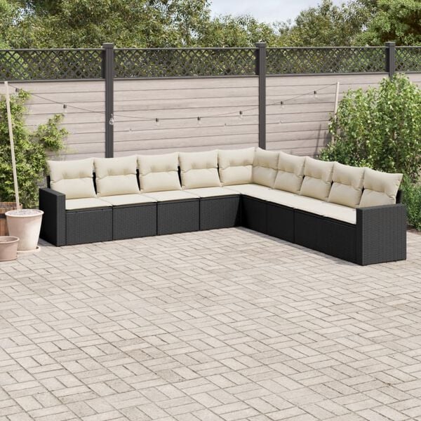 vidaXL 9 Piece Garden Sofa Set with Cushions Black Poly Rattan