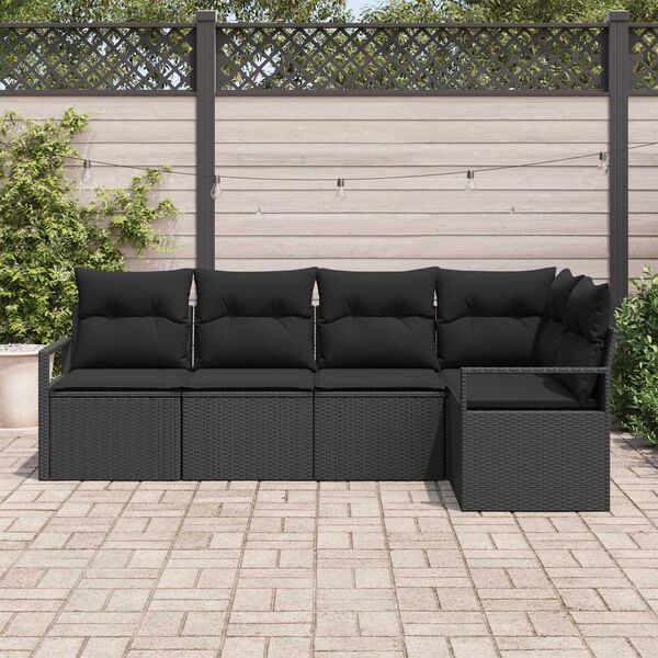 vidaXL Sofa Set with Cushion with Storage 5 pcs Black Poly Rattan