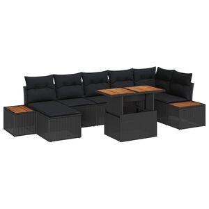vidaXL Garden Sofa Set with Storage 8 pcs Black Poly rattan