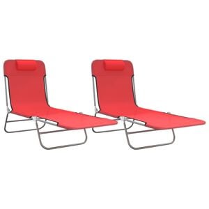 vidaXL Folding Sun Loungers 2 pcs Red Textilene and Steel