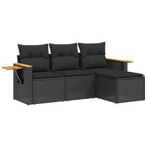 vidaXL 4 Piece Garden Sofa Set with Cushions Black Poly Rattan