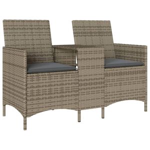 vidaXL Garden Sofa 2-Seater with Table and Cushions Grey Poly Rattan