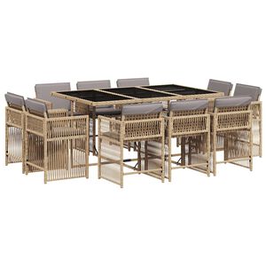 vidaXL 11 Piece Garden Dining Set with Cushions Mix Beige Poly Rattan