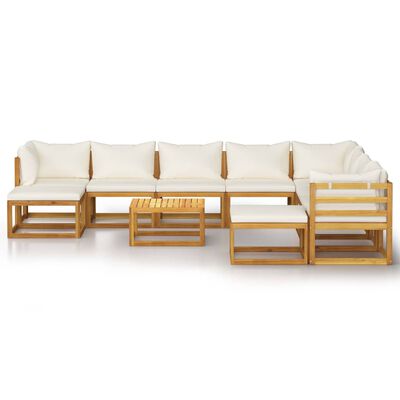 vidaXL 11 Piece Garden Lounge Set with Cushion Cream Solid Acacia Wood