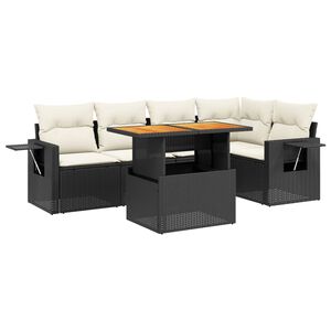 vidaXL 6 Piece Garden Sofa Set with Cushions Black Poly Rattan