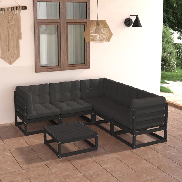 vidaXL 6 Piece Garden Lounge Set with Cushions Solid Pinewood