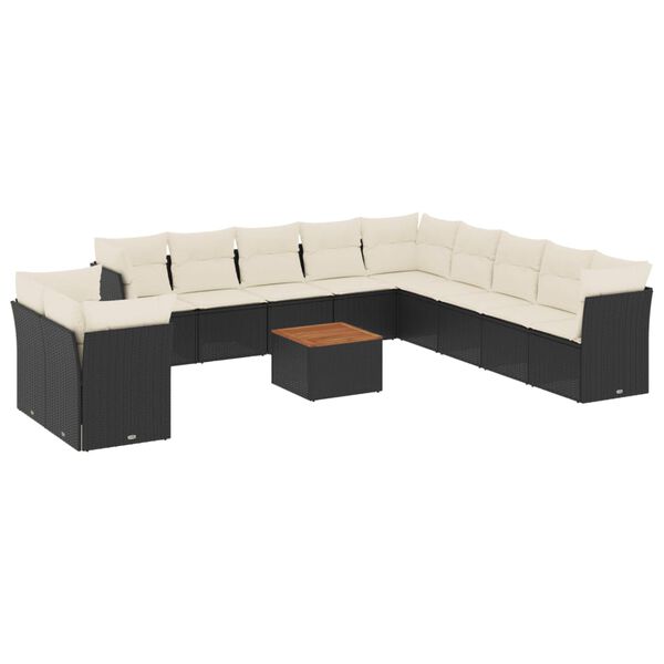 vidaXL 12 Piece Garden Sofa Set with Cushions Black Poly Rattan