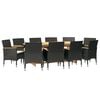 vidaXL 11 Piece Garden Dining Set with Cushions Black