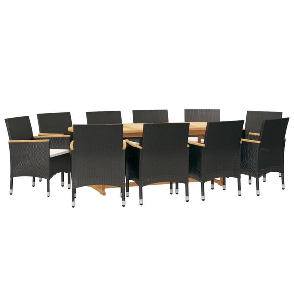 vidaXL 11 Piece Garden Dining Set with Cushions Black
