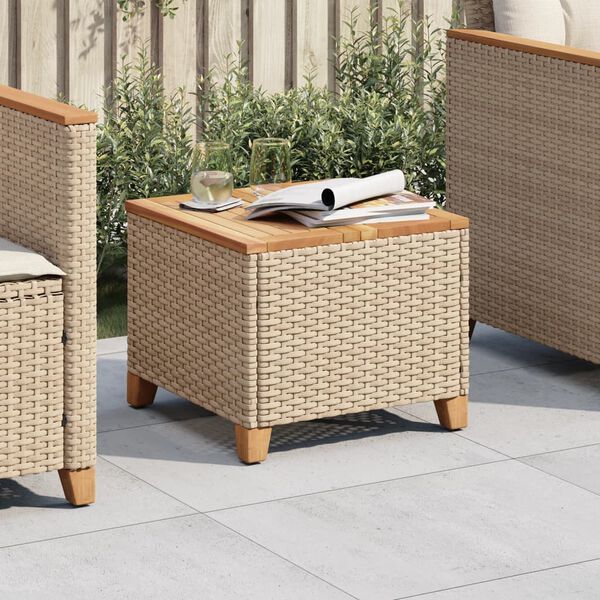 vidaXL Garden Table Beige 45x45x37 cm Poly Rattan Acacia Wood