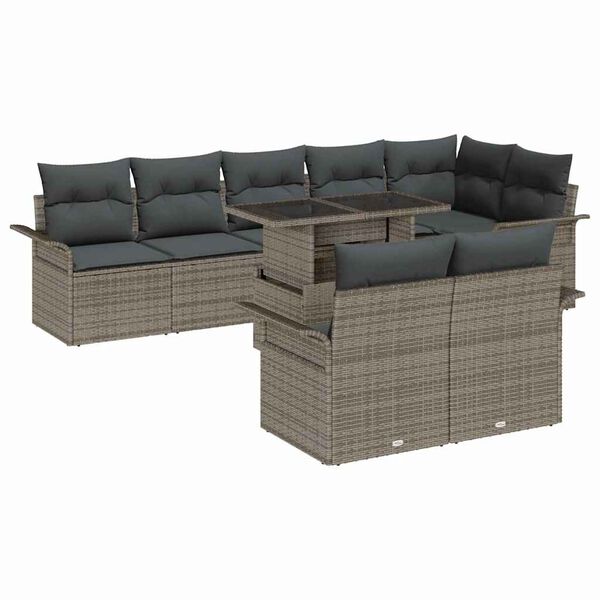 vidaXL Garden Sofa Set with Cushion 9 pcs Grey Poly rattan