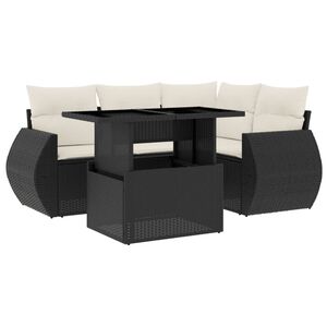vidaXL 5 Piece Garden Sofa Set with Cushions Black Poly Rattan