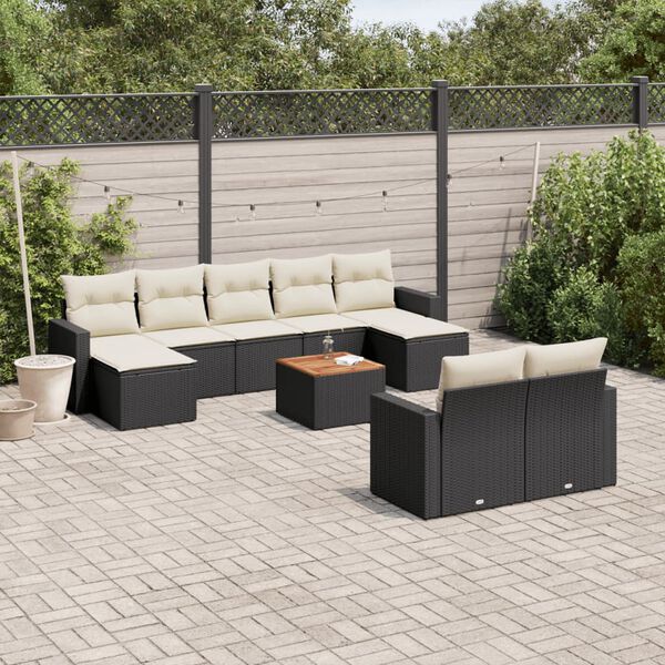 vidaXL 10 Piece Garden Sofa Set with Cushions Black Poly Rattan