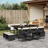 vidaXL 11 Piece Garden Dining Set with Cushions Black Poly Rattan