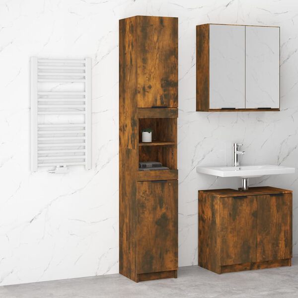 vidaXL Bathroom Cabinet Smoked Oak 32x34x188.5 cm Engineered Wood