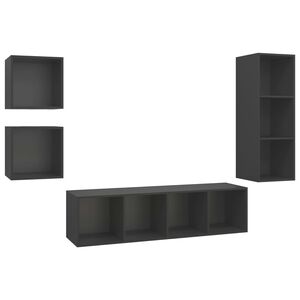 vidaXL 4 Piece TV Cabinet Set Grey Engineered Wood