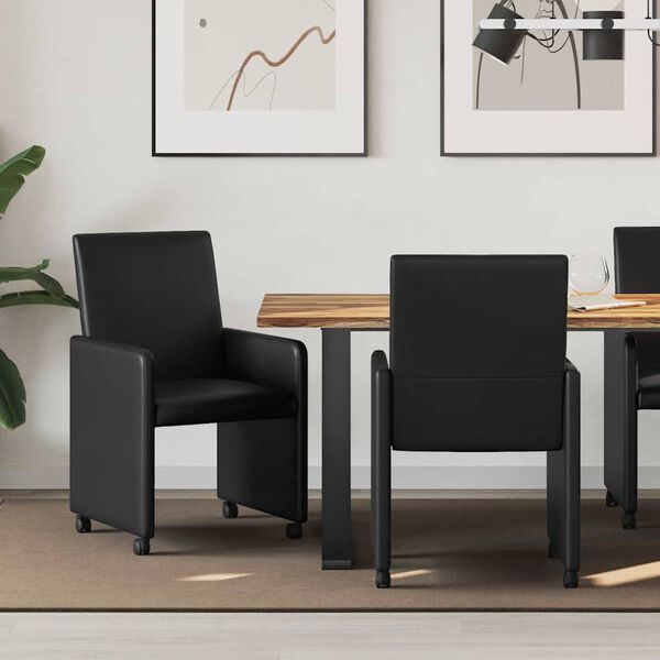 vidaXL Dining Chairs with Wheels 2 pcs Black 57 x 66 x 94 cm