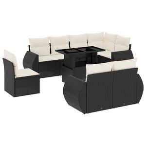 vidaXL 9 Piece Garden Sofa Set with Cushions Black Poly Rattan