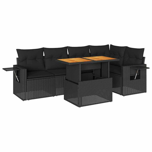 vidaXL 6 Piece Garden Sofa Set with Cushions Black Poly Rattan