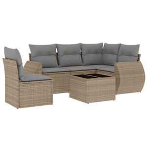 vidaXL 6 Piece Garden Sofa Set with Cushions Beige Poly Rattan