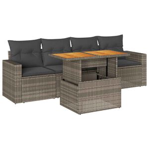 vidaXL 5 Piece Garden Sofa Set with Cushions Grey Poly Rattan