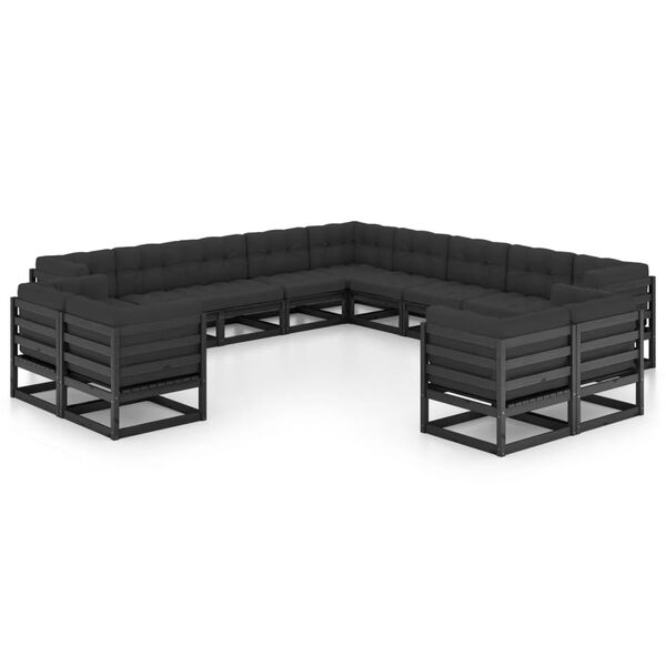 vidaXL 13 Piece Garden Lounge Set with Cushions Black Solid Pinewood