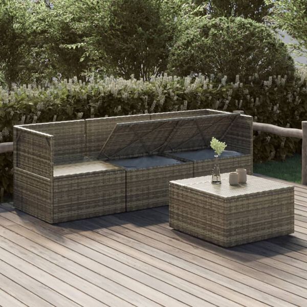 vidaXL 4 Piece Garden Lounge Set with Cushions Grey Poly Rattan