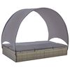 vidaXL Double Sun Lounger with Canopy Poly Rattan Grey