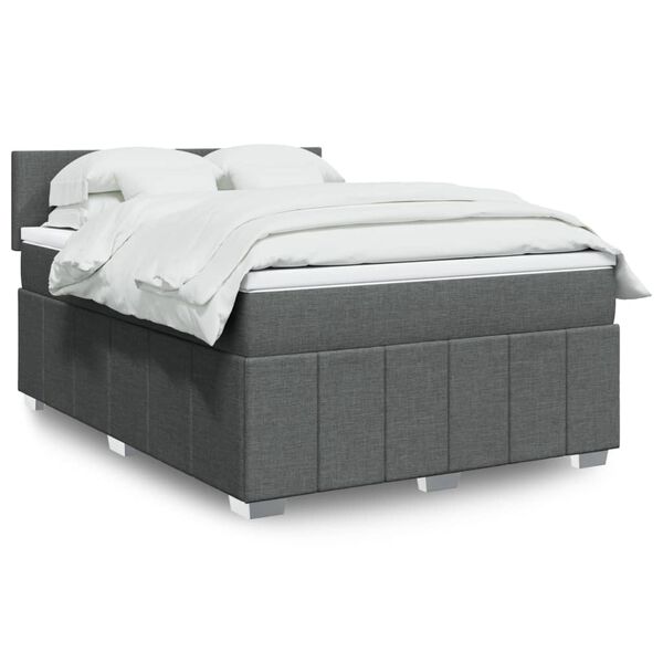 vidaXL Box Spring Bed with Mattress Dark Grey Double Fabric