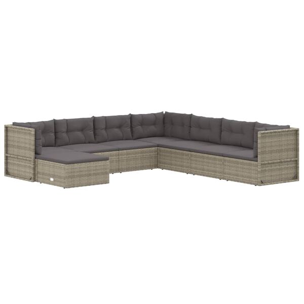 vidaXL 8 Piece Garden Lounge Set with Cushions Grey Poly Rattan
