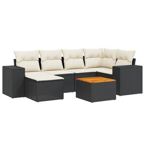 vidaXL 7 Piece Garden Sofa Set with Cushions Black Poly Rattan