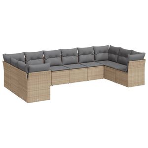 vidaXL 10 Piece Garden Sofa Set with Cushions Beige Poly Rattan