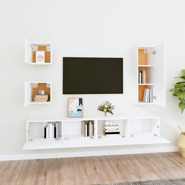 vidaXL 5 Piece TV Cabinet Set White Engineered Wood