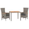 vidaXL 3 Piece Garden Dining Set with Cushions Grey Poly Rattan