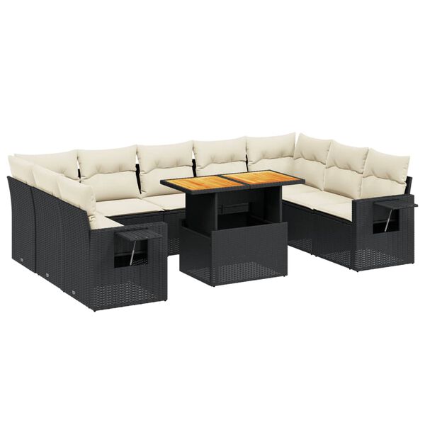 vidaXL 10 Piece Garden Sofa Set with Cushions Black Poly Rattan