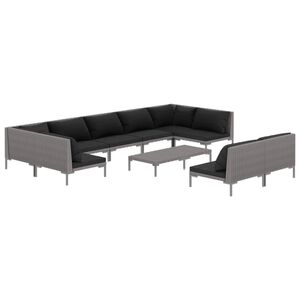vidaXL 10 Piece Garden Lounge Set with Cushions Poly Rattan Dark Grey